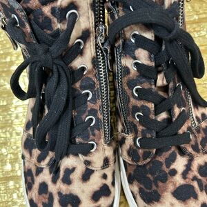 Brown and Black Sneakers with Animal Print and Side Zipper